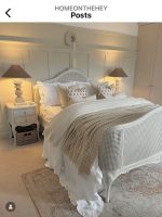 French Provincial Rattan Bed Frame – Hand-Carved Ivory White - Image 2