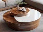 Nova Orbit Coffee Table – Walnut Veneer with White Gloss Swivel Top