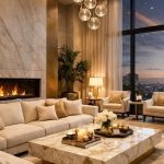 Aurum Sectional Sofa – Cream Velvet with Gold Cushion Collection