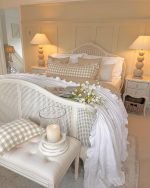 French Provincial Rattan Bed Frame – Hand-Carved Ivory White