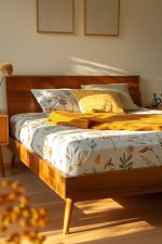 Mid-Century Solid Wood Bed Frame – Natural Walnut Finish