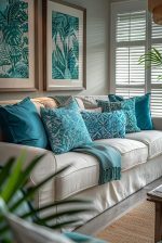Botanica Coastal Sofa – Ivory Linen with Teal Cushion Collection