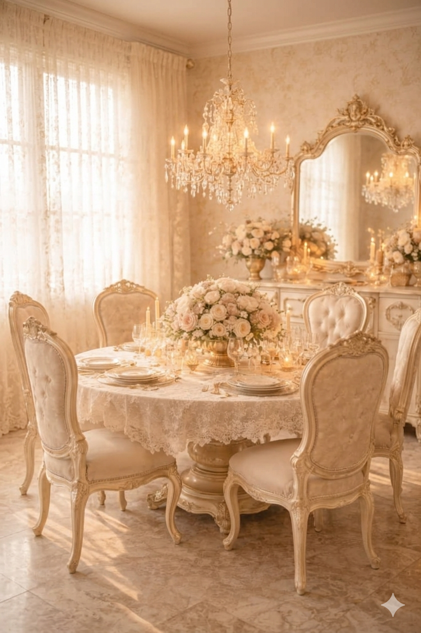 French-Inspired Dining Room with Antique Gold Finishes French-Inspired Dining Room with Antique Gold Finishes