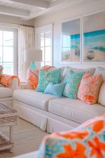 Malibu Coastal Sofa – White Linen with Tropical Cushion Set - Image 4