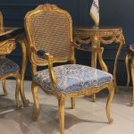 Versailles Royal Living Room Set – Gold Leaf & Steel Blue Velvet