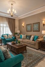Botanica Coastal Sofa – Ivory Linen with Teal Cushion Collection - Image 4