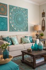 Botanica Coastal Sofa – Ivory Linen with Teal Cushion Collection - Image 3